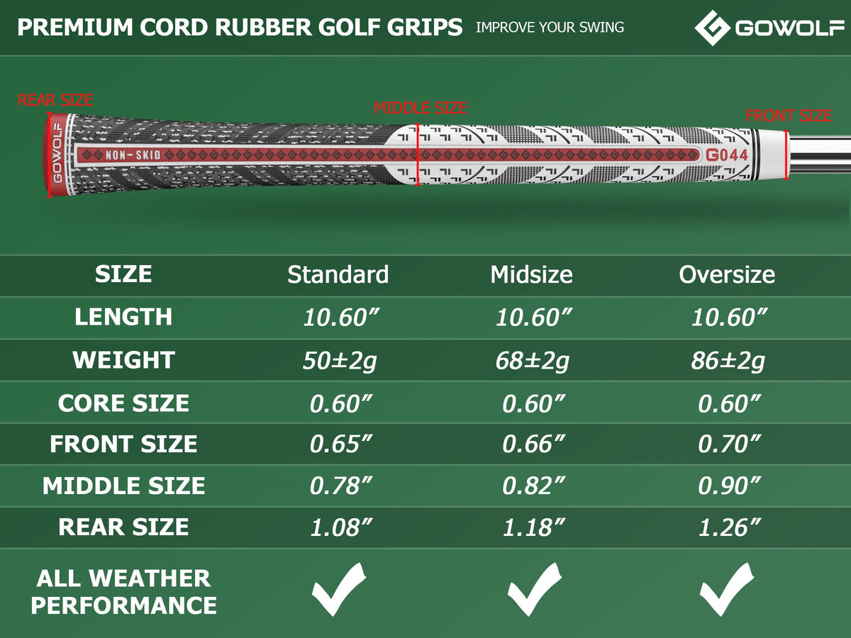 Gowolf Cross Corded Rubber Grips all-weather surface for moisture management