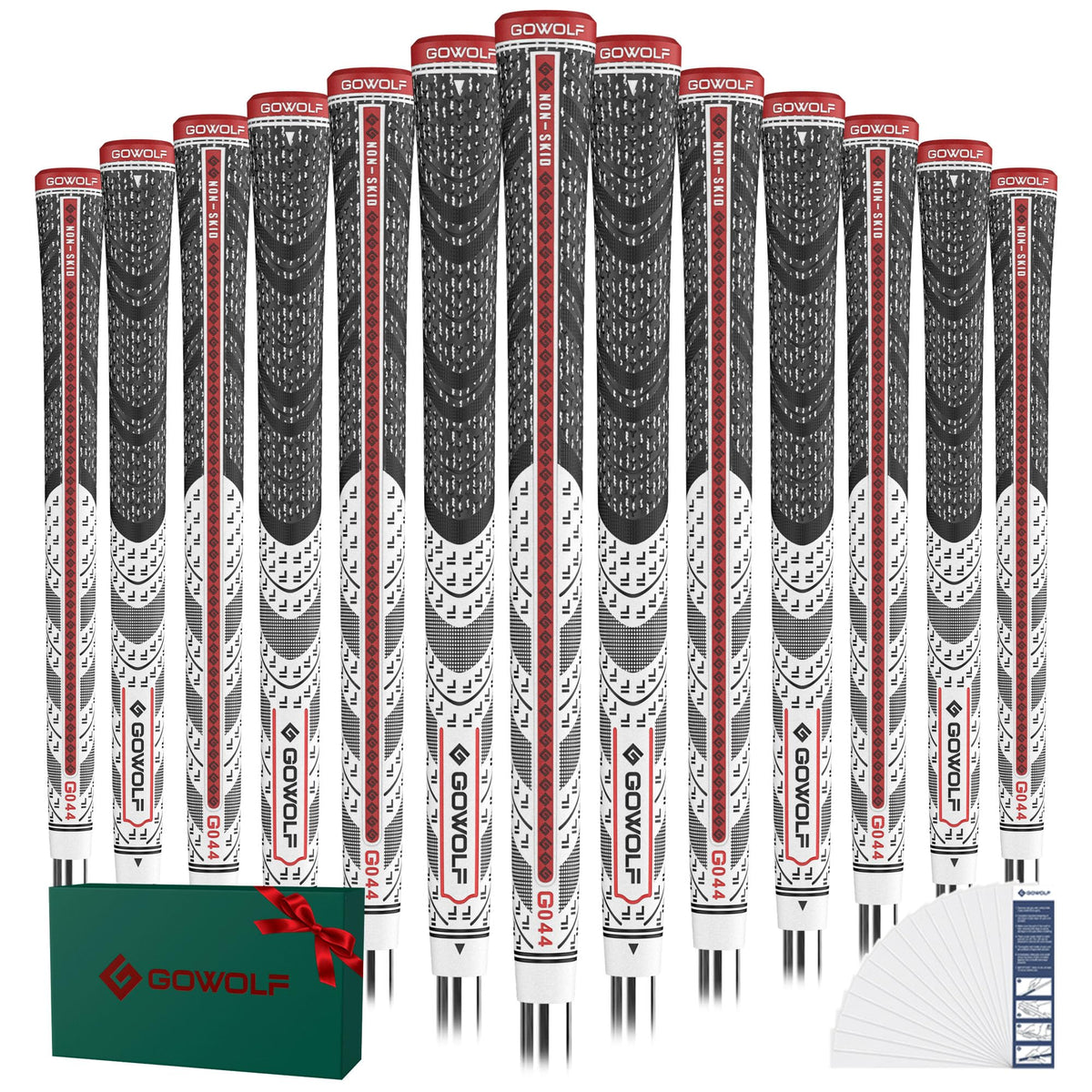 Gowolf Cross Corded Rubber Golf Grips front view with red and white for alignment and control