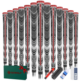 Gowolf cross corded golf grips front view, oversize kit, back rib for improved control.