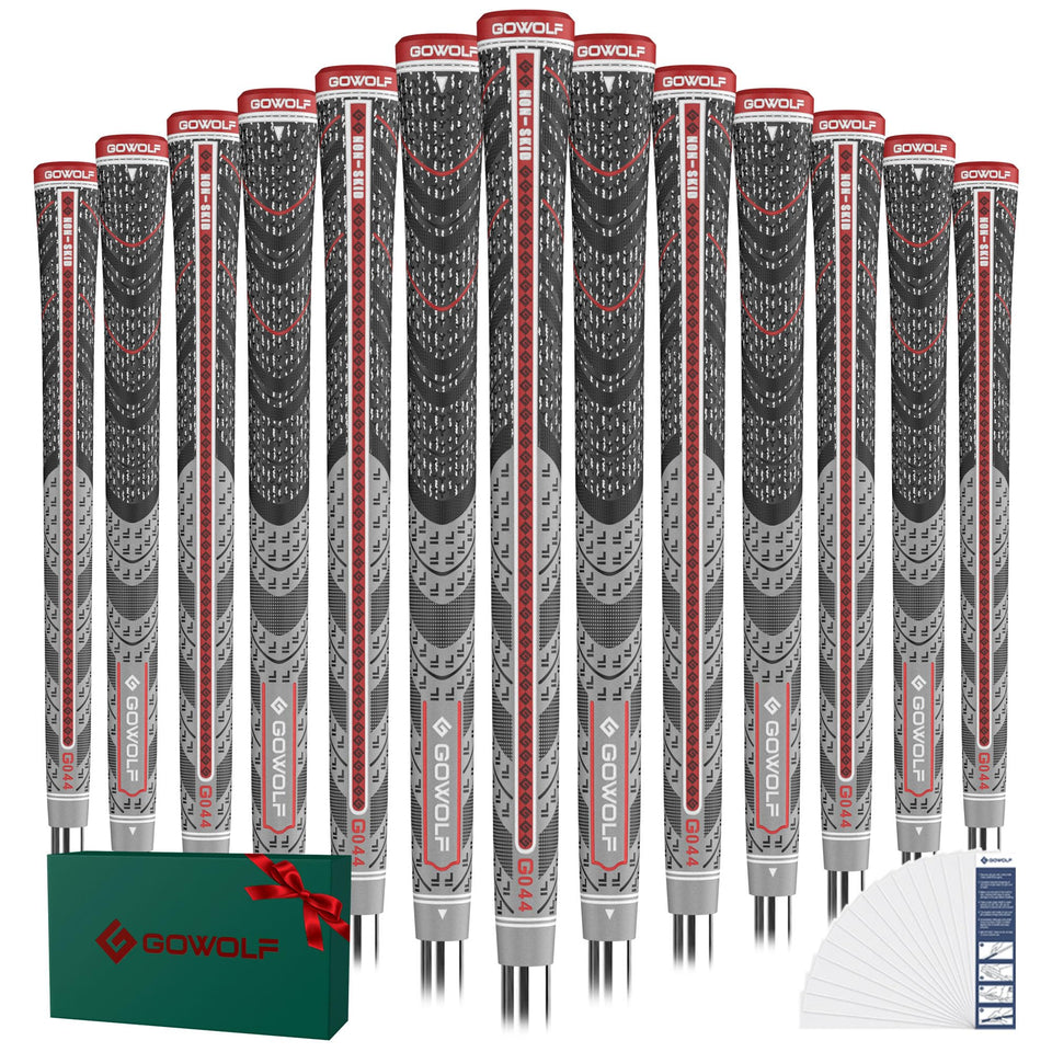 Gowolf cross-corded rubber golf grips 13-pack for enhanced control in varied weather.