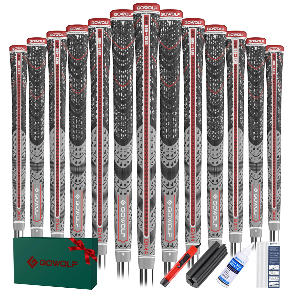 Gowolf cross corded rubber golf grips in package enhance control.