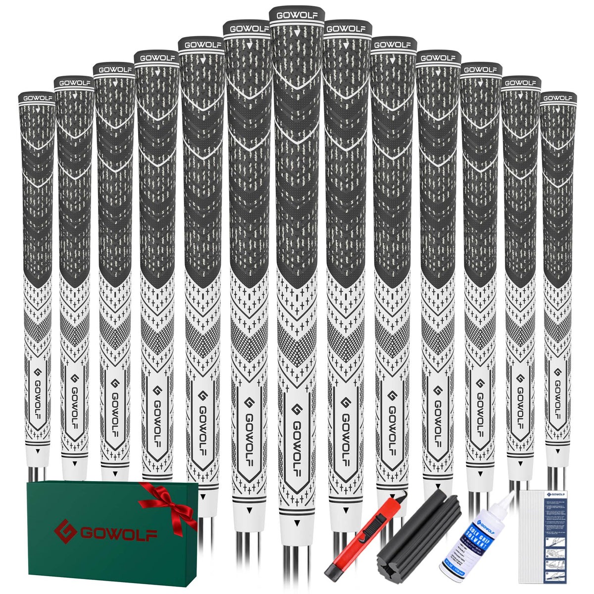 Gowolf golf grip with cord-rubber hybrid for secure hold in all weather.
