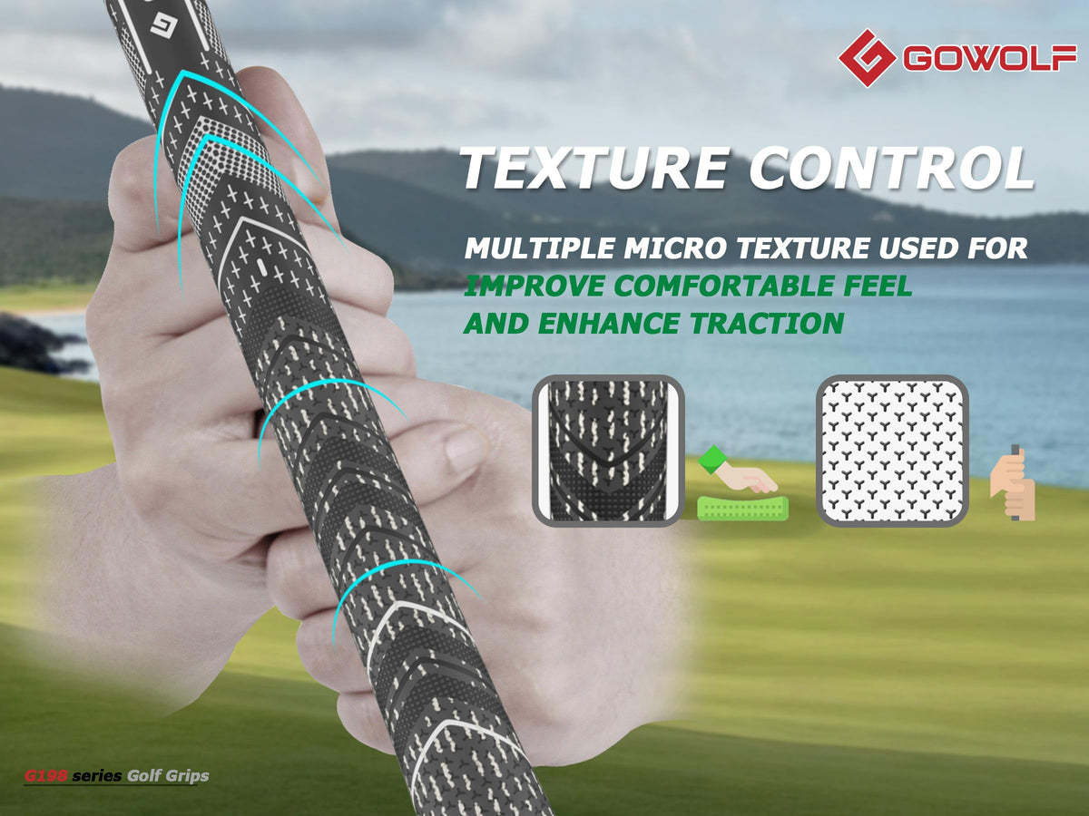 Gowolf golf grip low-taper design close-up demonstrates reduced tension and smoother control.