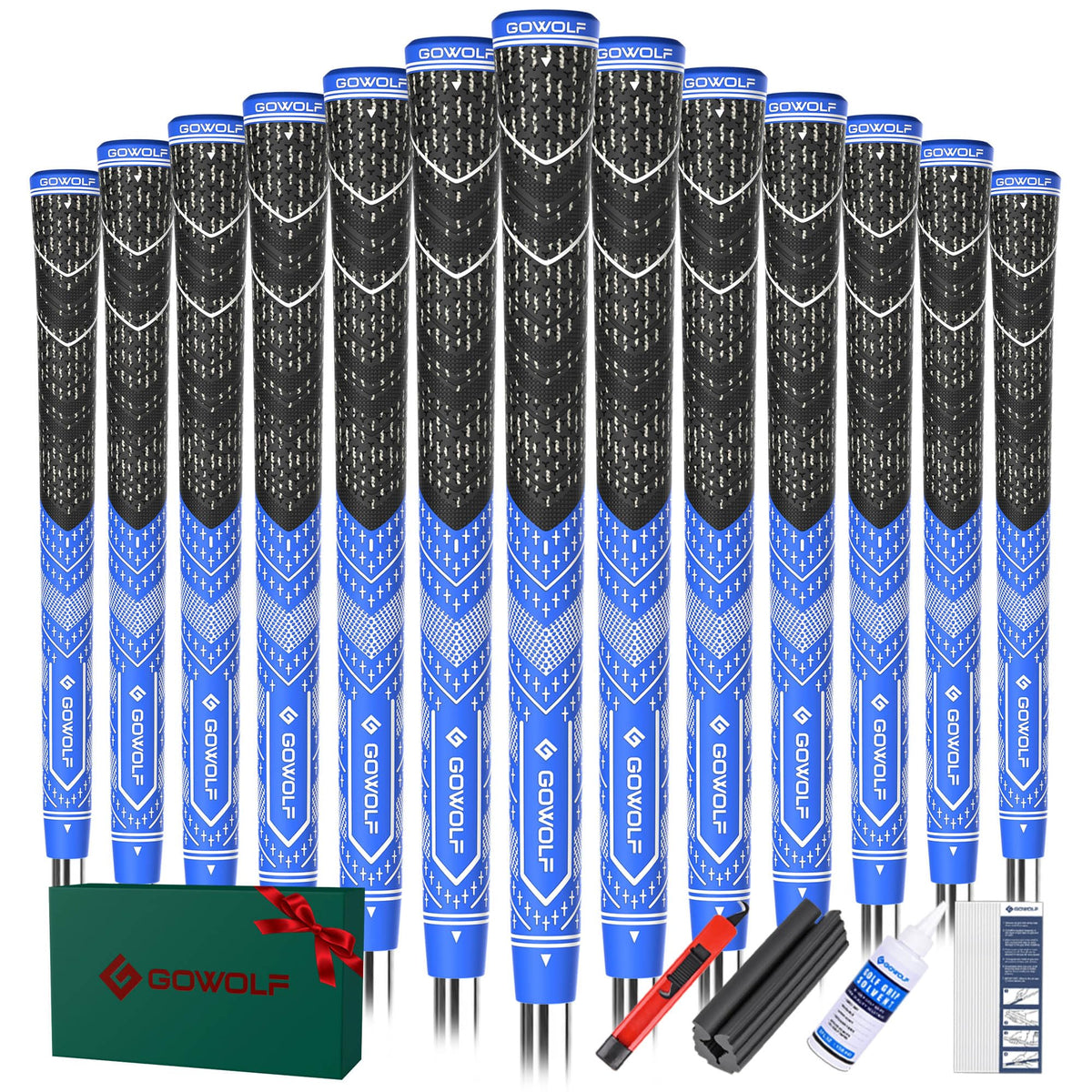 Gowolf golf grips with blue top cover offer steadier swings