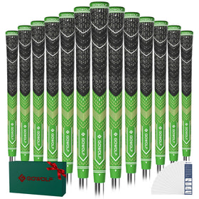 Gowolf golf grips with cord-rubber design and green top cover for enhanced traction.