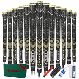 Gowolf golf grips with colored top cover for stylish, high-visibility look on clubs
