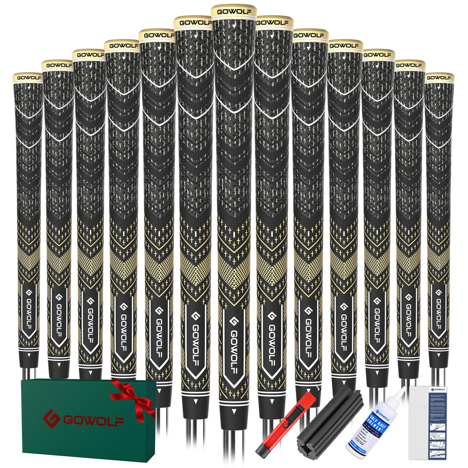 Gowolf golf grips with colored top cover for stylish, high-visibility look on clubs