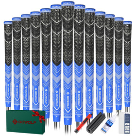 Gowolf cord-rubber golf grips with blue top cover for enhanced grip and control.