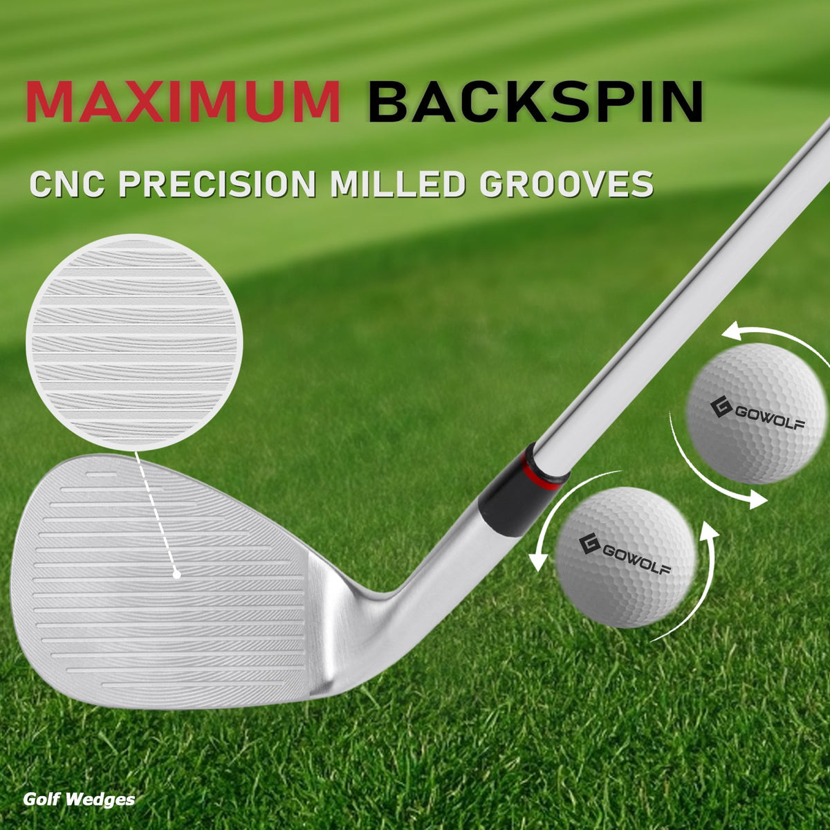 Gowolf 60-degree lob wedge with full-face grooves for soft, controlled lob shots.