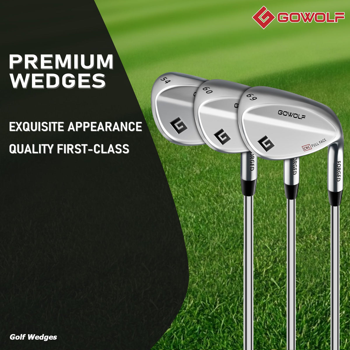 Gowolf wedges with full face grooves maximize spin potential even on off center hits