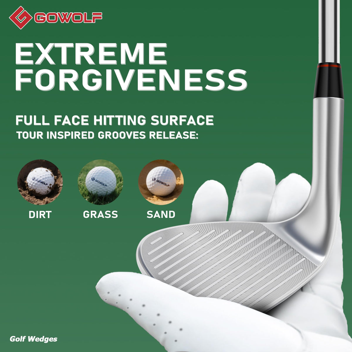 Gowolf wedge with leading-edge forgiveness reduces digging on mishits.
