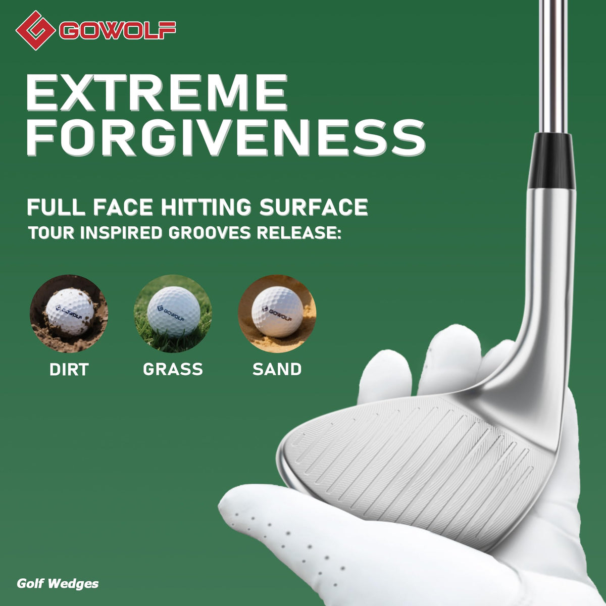 Gowolf leading-edge chrome wedge image indicates smoother turf interaction