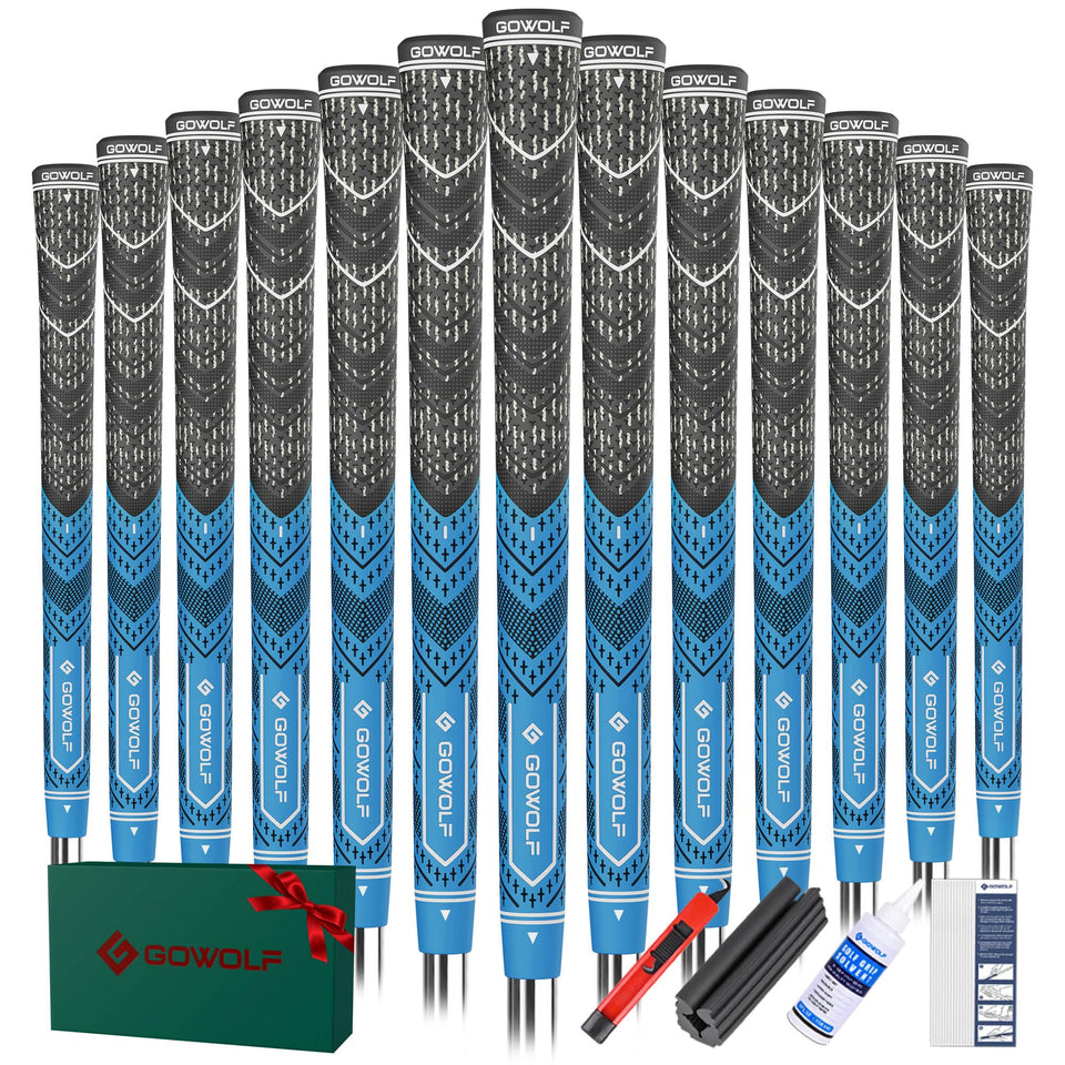 Gowolf oversized golf grips blue pack show bold color and full grip profile for confident feel