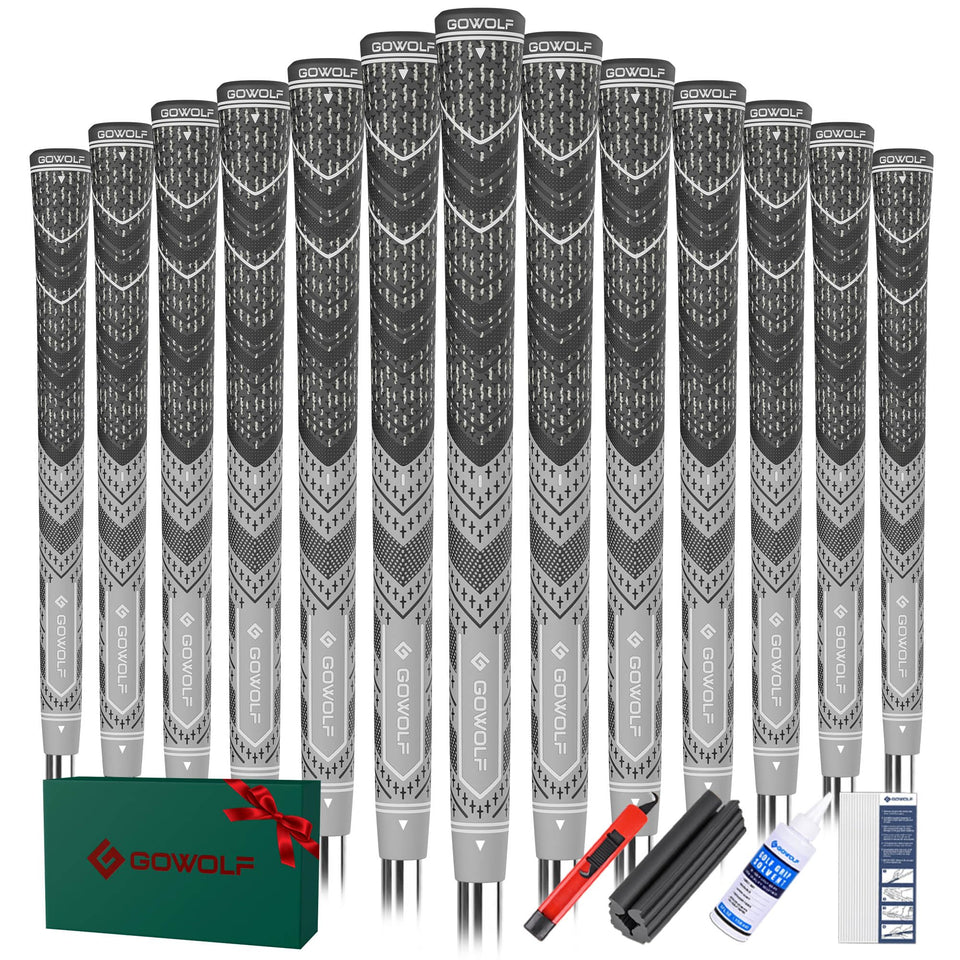 Gowolf oversized golf grips gray pack shot for quick setup