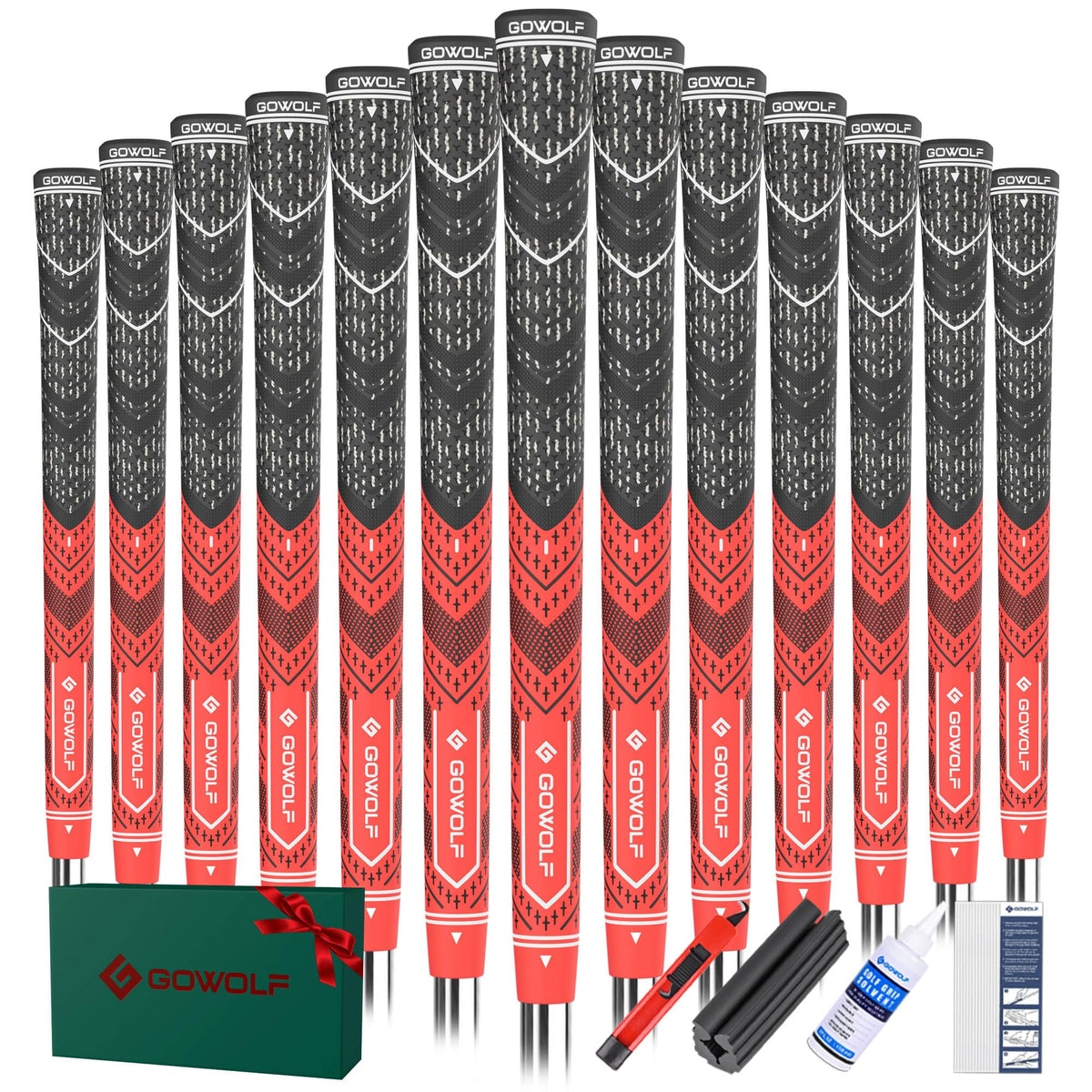 Gowolf oversized red golf grip with kit for enhanced hand feel and control