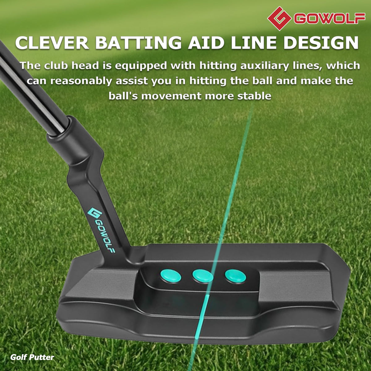 Gowolf putter goose-neck design supports comfortable setup and stability.
