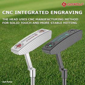 Gowolf putter low center of gravity promotes smooth ball roll.