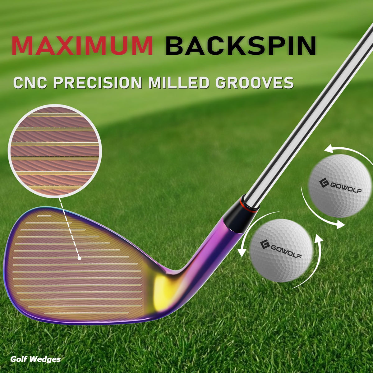 Gowolf full-face grooves close-up for maximum backspin.