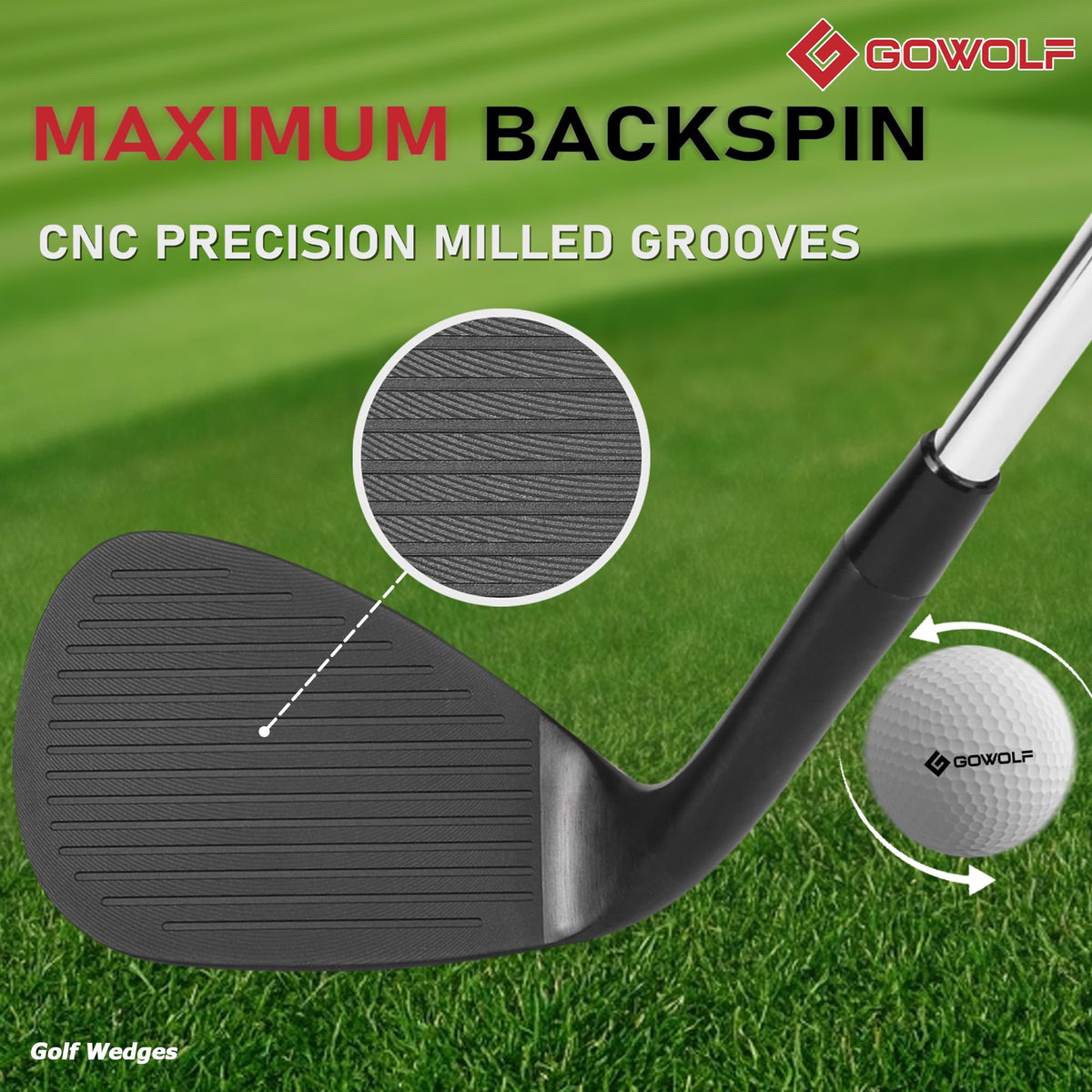 Gowolf wedge precision milled face enhances grip and control on tight lies