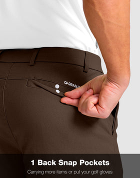G Gradual golf shorts back view showing snap pockets for golf gloves.