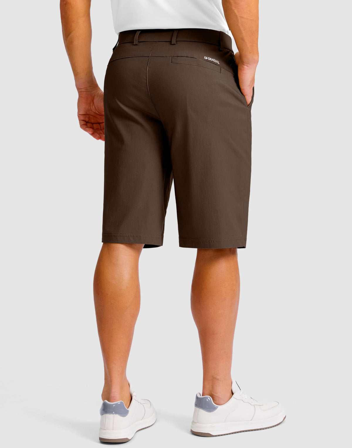 G Gradual golf shorts side view featuring zip pocket for cards.