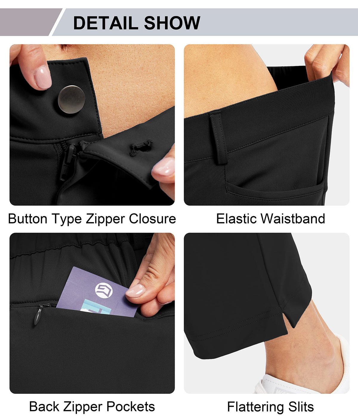Gradual women's golf pants with elastic waist and front button for secure fit.