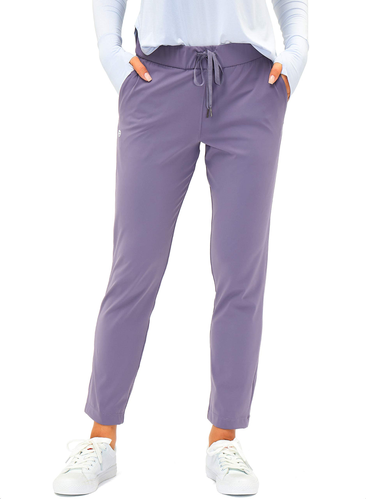 G Gradual women's pants front view highlighting deep pockets for easy storage during activity