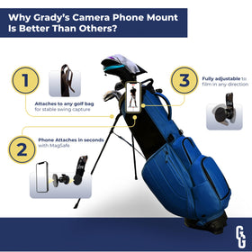 Grady Golf MagSafe-compatible holder attaches quickly to bags with powerful magnets for grab-and-go setup