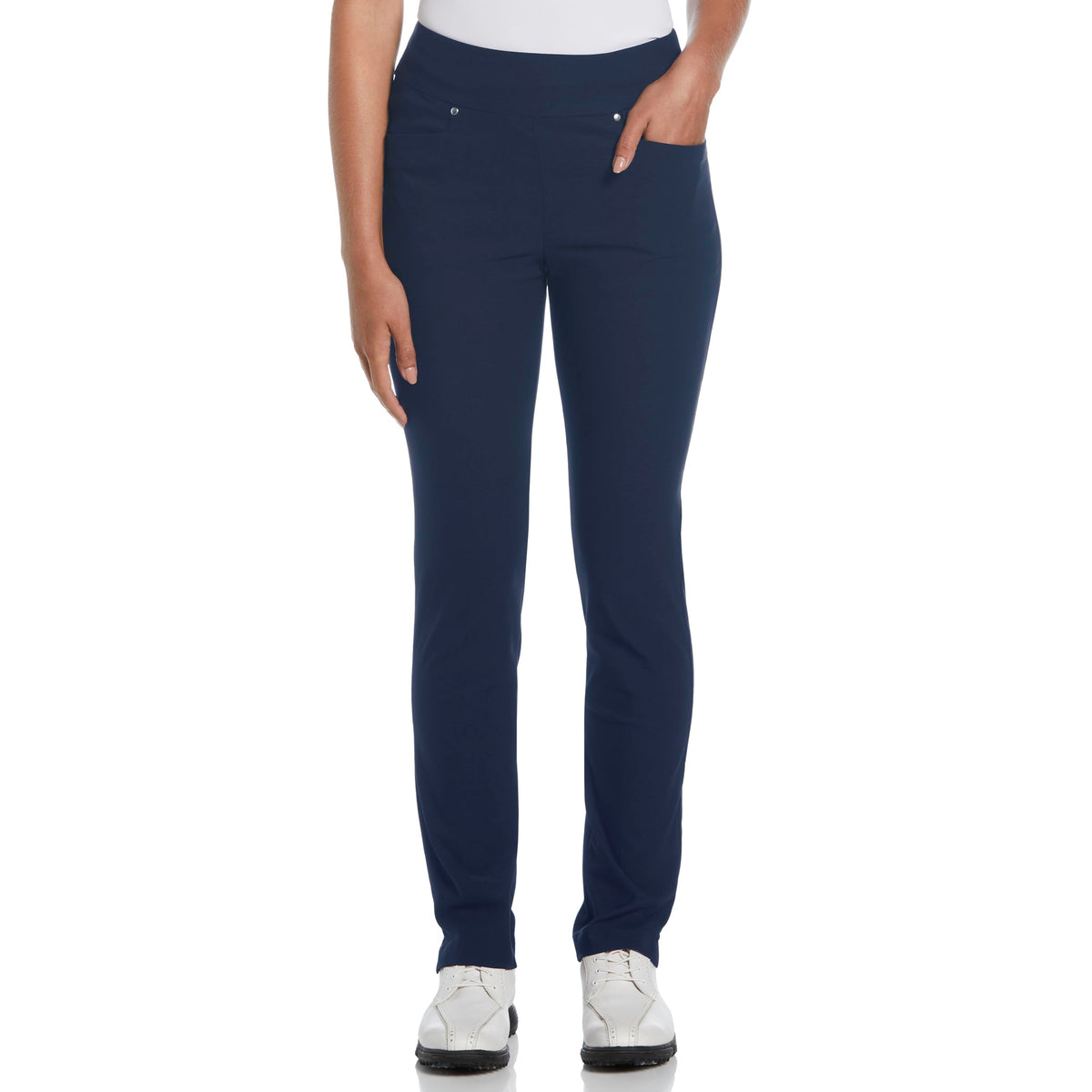 Grand Slam women's pull-on golf pants showing the pull-on waistband for easy on and off