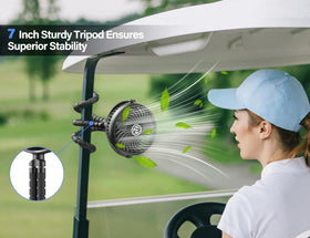 GRANDFAST 360-degree rotatable golf cart fan provides targeted cooling on demand.