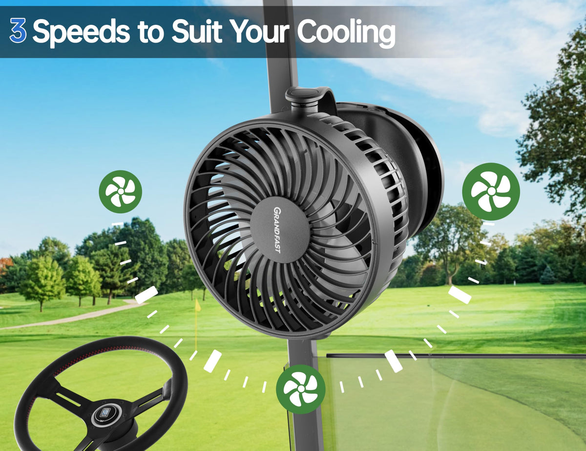 GRANDFAST rechargeable fan delivers up to 13 hours of cooling at low speed on a full charge