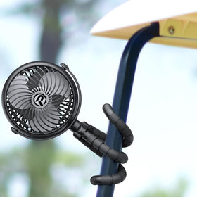 GRANDFAST rechargeable golf cart fan clipped securely for EZGO, with quick charge and all-day breeze.