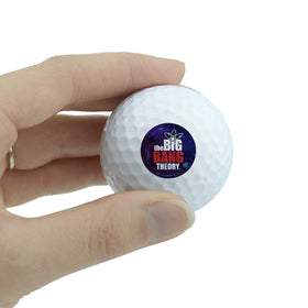 GRAPHICS & MORE Big Bang Theory logo novelty golf balls set shows three solid-core balls for play.