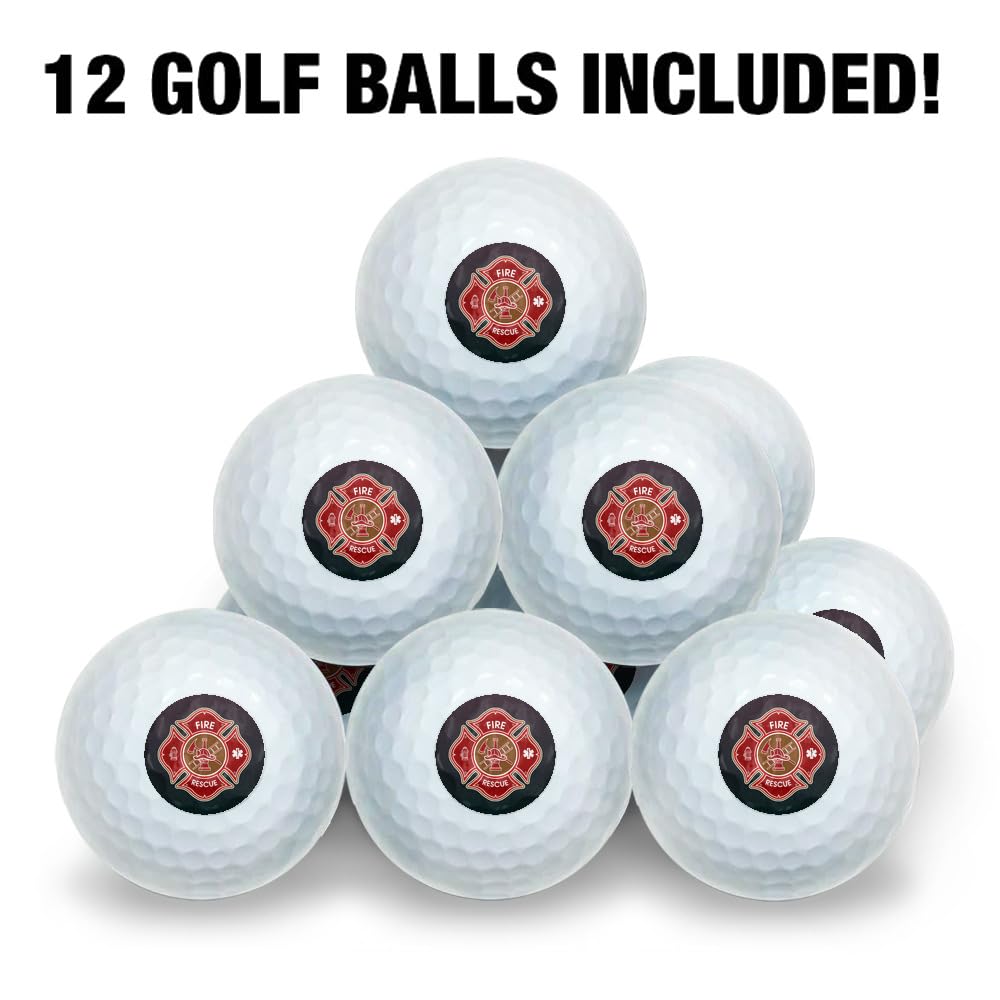 Wilson golf ball on green with firefighter motif for easy identification