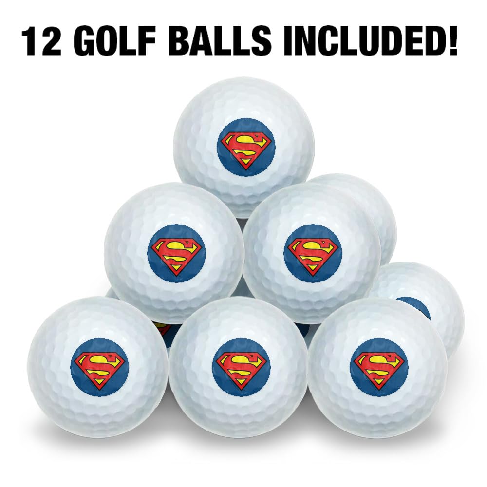 Superman design on green highlights premium regulation-size golf balls.