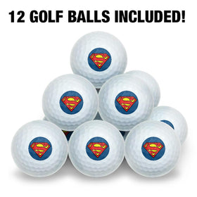 Superman design on green highlights premium regulation-size golf balls.