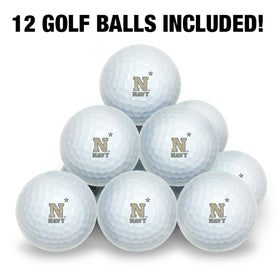 Graphics and more USNA Wilson golf balls navy logo detail emphasizes licensed authenticity during play.