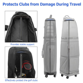 Greeily robust travel accessory protects clubs from impact on planes and buses.