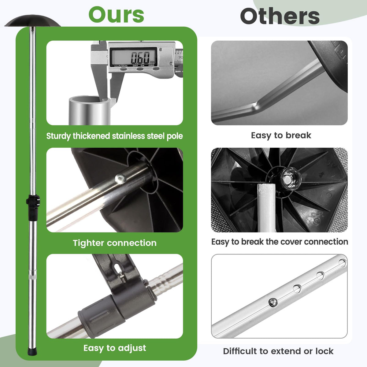 Greeily golf travel pole sturdy locking clips prevent movement.