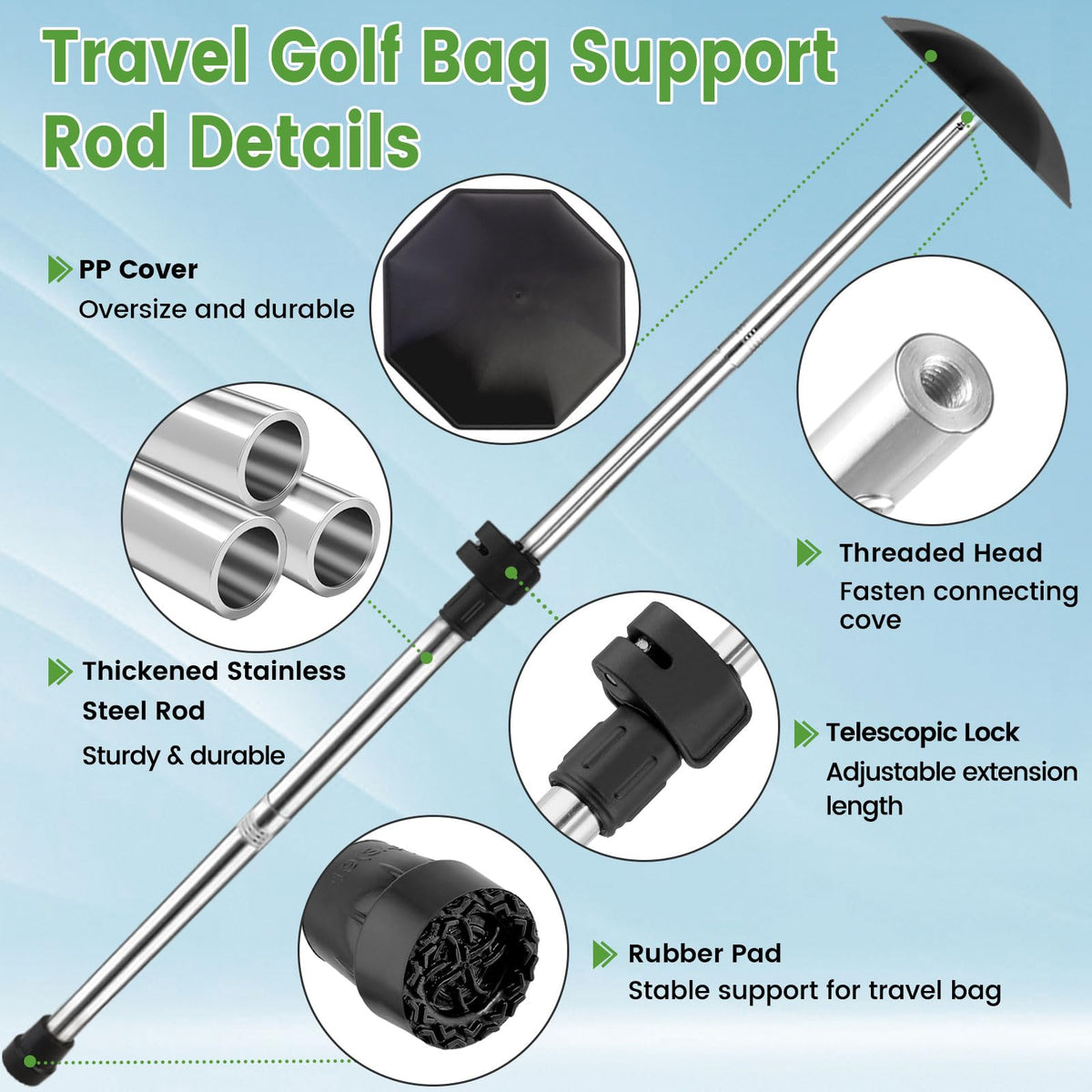Greeily golf travel pole stainless steel body for durable protection.