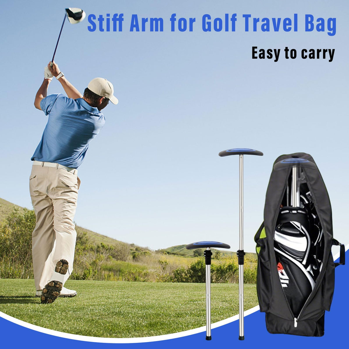 Greeily telescopic range adjusts to different club lengths.