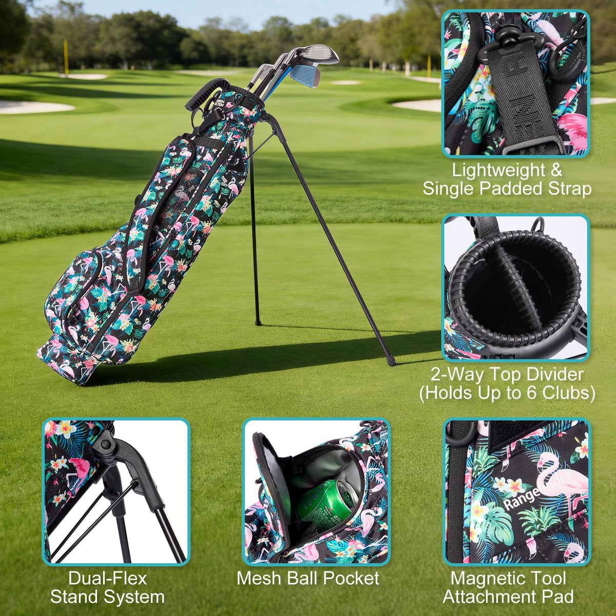 Green Action Sunday Golf Bag cooler pocket stores drinks within reach.
