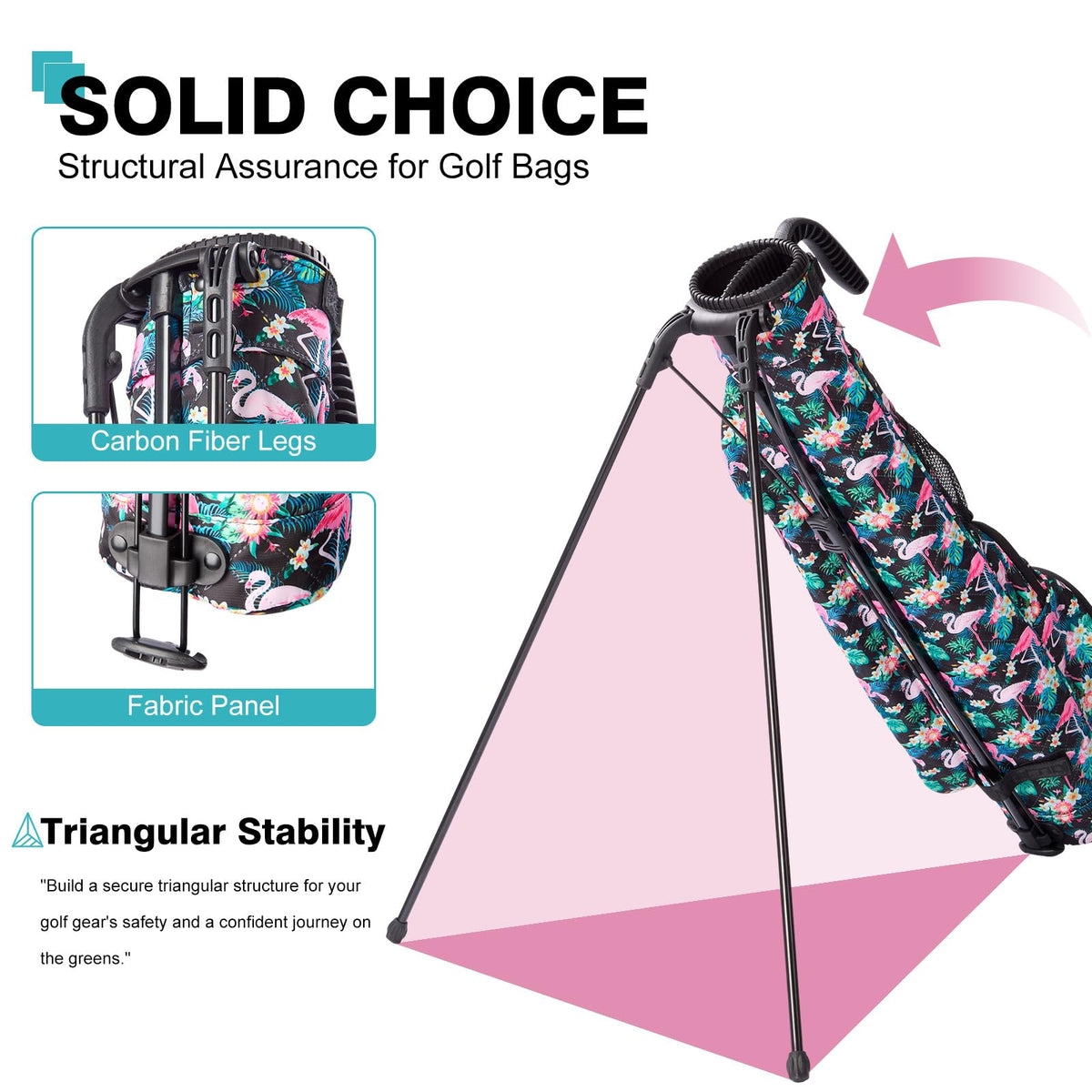 Green Action Sunday Golf Bag retractable legs provide stable support.