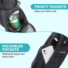 Green Action Sunday Golf Bag stand grips slopes for secure club support.