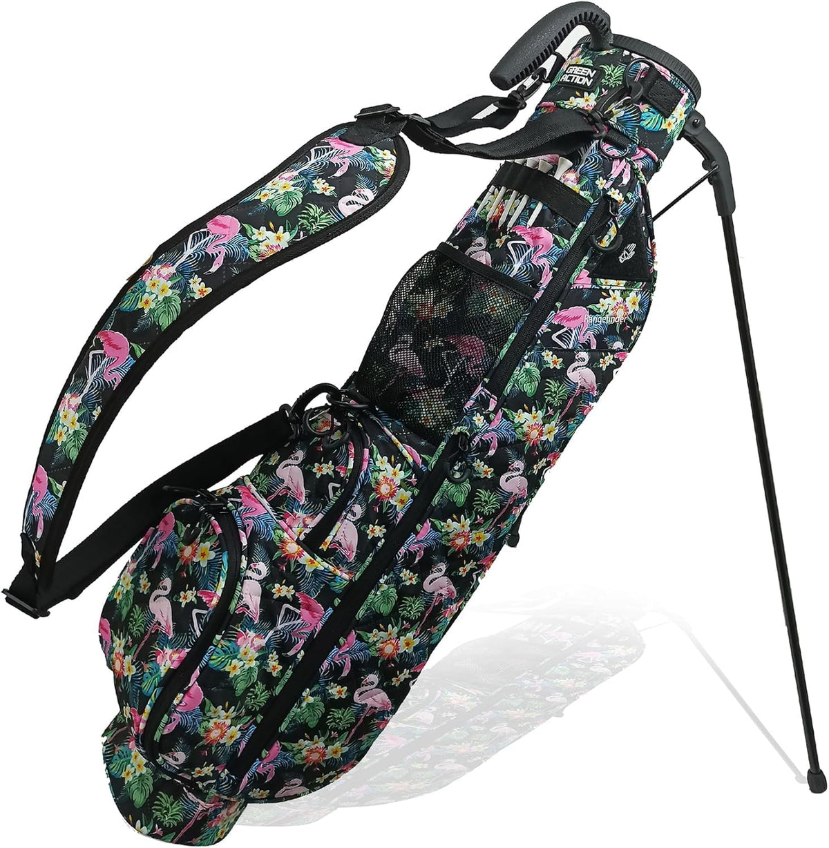 Green Action Sunday Golf Bag with Stand for easy carry and quick setup.