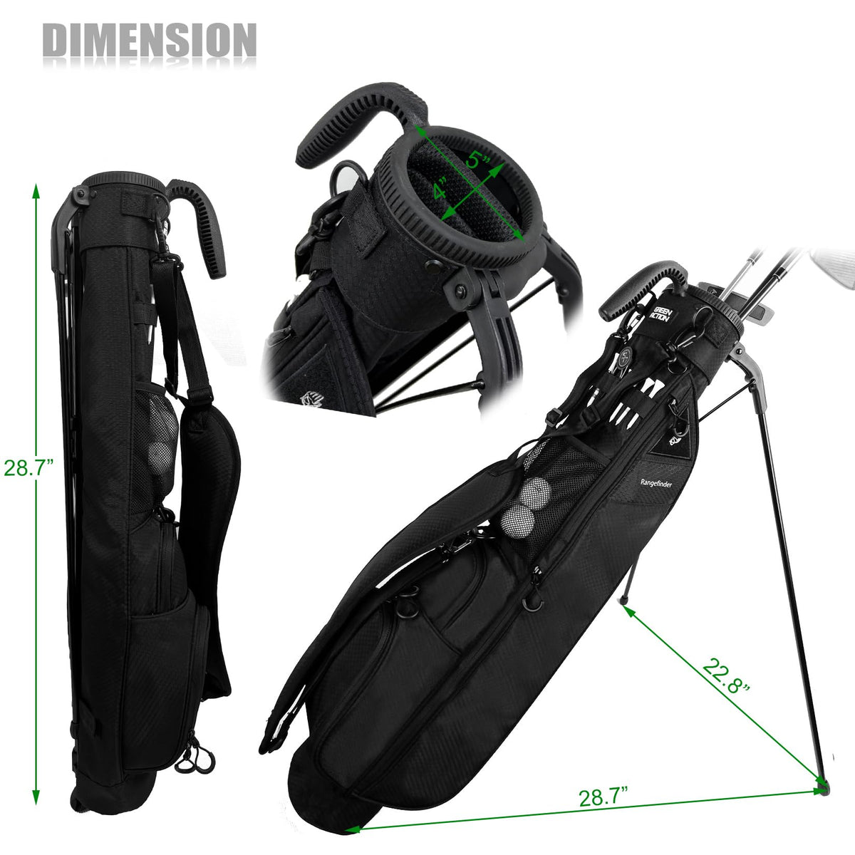 Green Action Sunday Golf Bag ultralight design for easy carry.