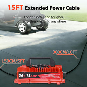 Green Orange 18A rapid charging for 36V lead-acid golf cart batteries.