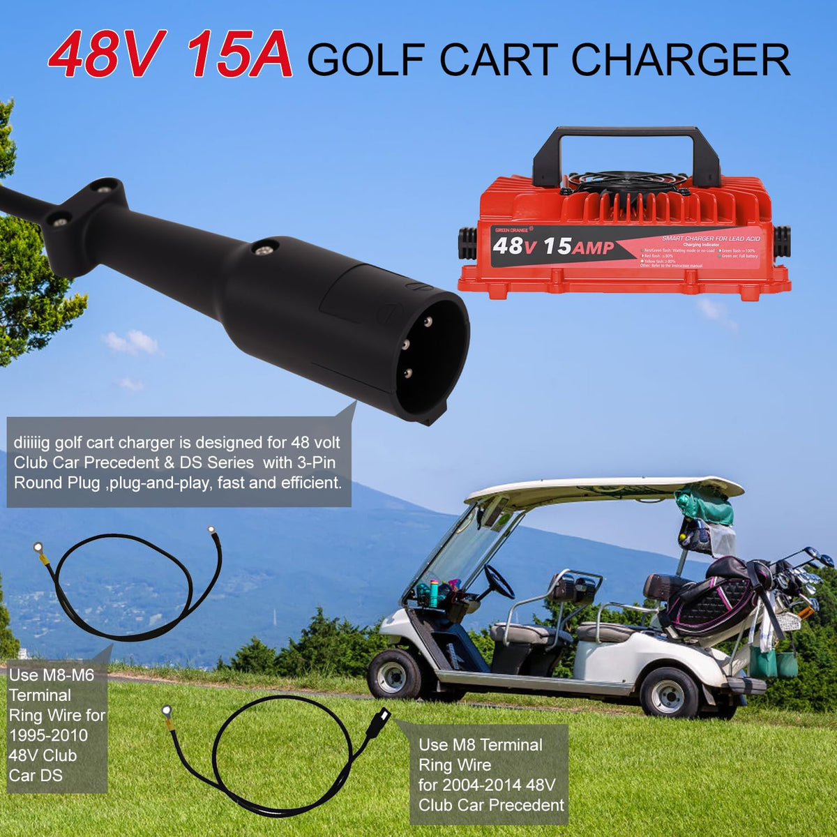Green Orange charger with carrying handle for portable use across locations.