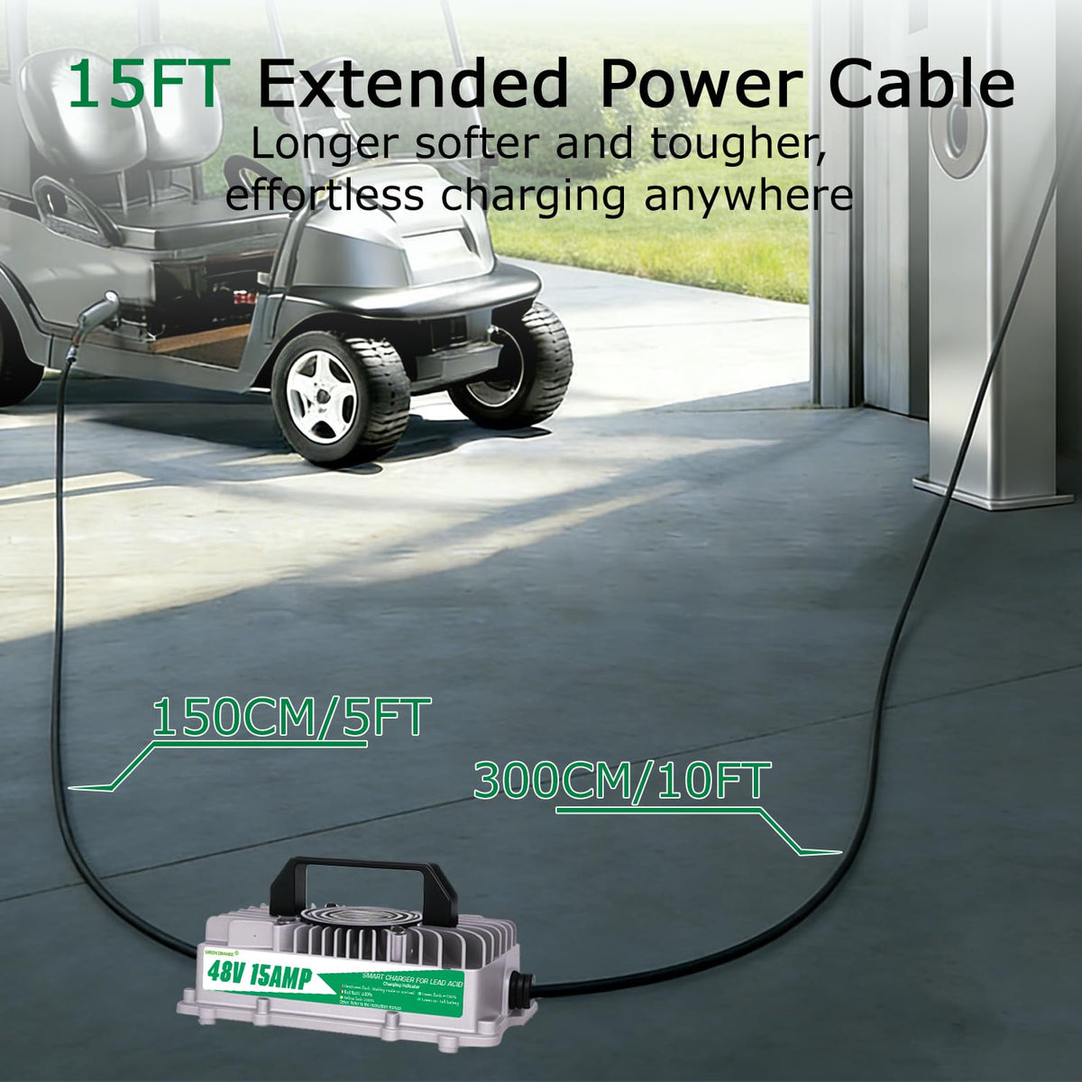 Green Orange Club Car Charger with 15 ft cable for flexible setup