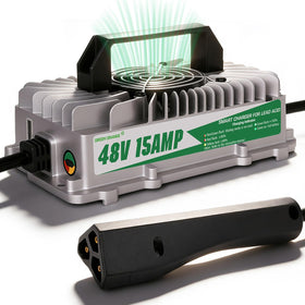 Green Orange Club Car Charger with rugged aluminum housing for 48V lead-acid batteries